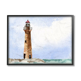 Coastal Little Gull Lighthouse Soft Watercolor Seascape 30" x 24" Black Framed Wall Art