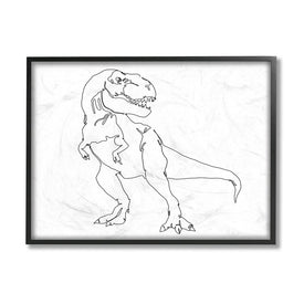 T-Rex Dinosaur Portrait Minimal Outline Linework 20" x 16" Black Framed Wall Art