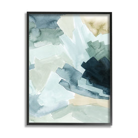 Shaded Forest Abstract Landscape Green Blue Design 20" x 16" Black Framed Wall Art