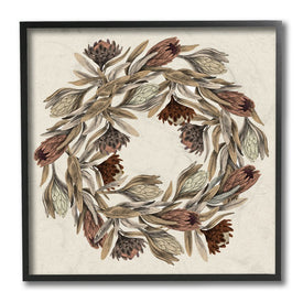 Muted Thistle Wreath Soft Autumn Harvest 12" x 12" Black Framed Wall Art