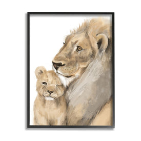 Lion Cub and King Safari Animal Portrait 14" x 11" Black Framed Wall Art