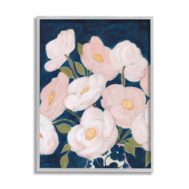 Spring Florals Pink Petals Over Deep Blue 20" x 16" Gray Framed Wall Art