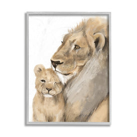 Lion Cub and King Safari Animal Portrait 14" x 11" Gray Framed Wall Art