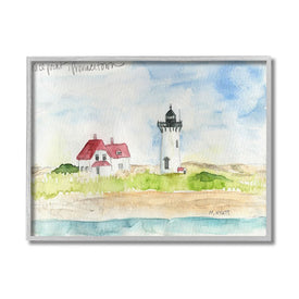 Race Point Lighthouse Coastal Water Landscape 20" x 16" Gray Framed Wall Art