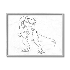 T-Rex Dinosaur Portrait Minimal Outline Linework 20" x 16" Gray Framed Wall Art