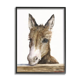 Baby Donkey Portrait Adorable Farm Animal 30" x 24" Black Framed Wall Art