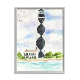 Black Diamond Lighthouse With Beach Coast Landscape 20" x 16" Gray Framed Wall Art