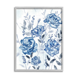 Blue Rose Garden Abstract Toile Florals 20" x 16" Gray Framed Wall Art