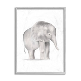 Standing Baby Elephant Soft Gray Illustration 20" x 16" Gray Framed Wall Art