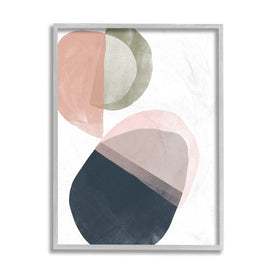 Asymmetrical Capsule Abstraction Blue Green Pink 14" x 11" Gray Framed Wall Art