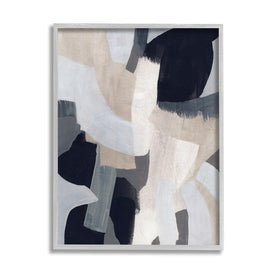 Collage of Neutral Tone Abstract Shapes Blue Beige 20" x 16" Gray Framed Wall Art