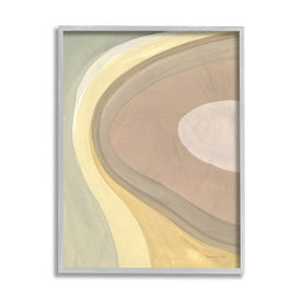 Abstract Organic Curves Neutral Brown Yellow 14" x 11" Gray Framed Wall Art