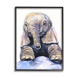 Baby Elephant Small Trunk Adorable Safari Animal 20" x 16" Black Framed Wall Art