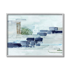 Modern Abstract Coastal Landscape Organic Blocks 14" x 11" Gray Framed Wall Art