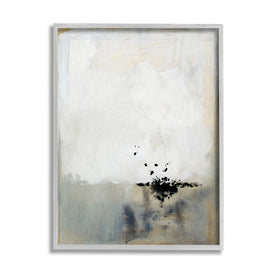 Neutral Beige Abstract Painting Black Ink Splatter 20" x 16" Gray Framed Wall Art