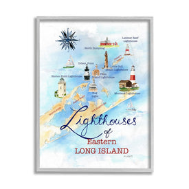 Nautical Map of Eastern Long Island Lighthouses 20" x 16" Gray Framed Wall Art