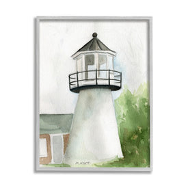 Hyannis Coast Lighthouse Waterside Architecture 14" x 11" Gray Framed Wall Art
