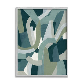 Abstract Jigsaw Shapes Layered Green Limestone 20" x 16" Gray Framed Wall Art