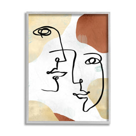 Asymmetrical Linework Portraits Abstract Organic Shapes 20" x 16" Gray Framed Wall Art
