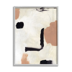 Soft Tone Neutral Abstraction Beige Black Design 14" x 11" Gray Framed Wall Art