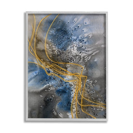 Coastal Shore Inspired Abstract Design Blue Gray 14" x 11" Gray Framed Wall Art