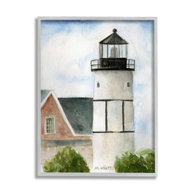 Sandy Neck Lighthouse Coastal Beach Architecture 14" x 11" Gray Framed Wall Art