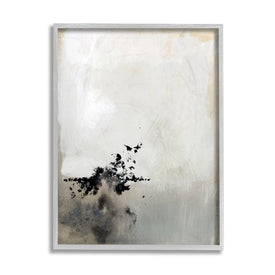 Minimal Neutral Abstract Painting Black Splatter 20" x 16" Gray Framed Wall Art