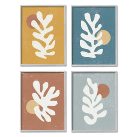 Fluid Matisse Inspired Plants Abstract Organic Shapes 20" x 16" Gray Framed Wall Art Four-Piece Set