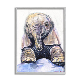 Baby Elephant Small Trunk Adorable Safari Animal 14" x 11" Gray Framed Wall Art