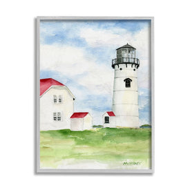 Chatham Harbor Lighthouse Coastal Cape Destination 20" x 16" Gray Framed Wall Art