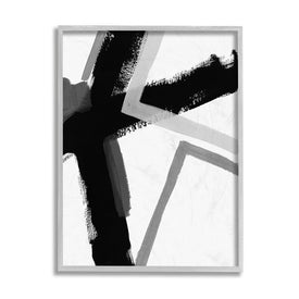 Bold Angle Abstract Design Black Gray Lines 20" x 16" Gray Framed Wall Art