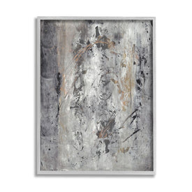 Ancient Brush Stroke Abstract Black Brown Gray 14" x 11" Gray Framed Wall Art