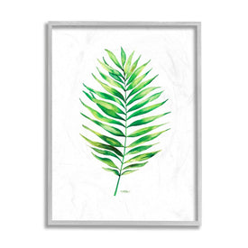 Minimal Green Palm Tropical Plant Over White 14" x 11" Gray Framed Wall Art