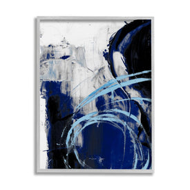 Chaotic Blue Movements Indigo Abstract Design 14" x 11" Gray Framed Wall Art
