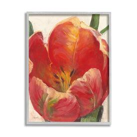 Soft Red Tulip Floral Close-Up Petal Detail 14" x 11" Gray Framed Wall Art