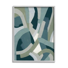 Layered Curved Shapes Abstract Green Limestone 14" x 11" Gray Framed Wall Art