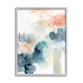 Spring Forest Veil Abstract Tree Landscape 14" x 11" Gray Framed Wall Art
