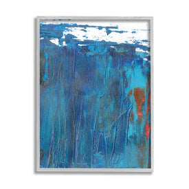 Sea Wave Inspired Abstract Design Blue Red 20" x 16" Gray Framed Wall Art