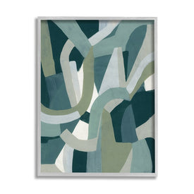Abstract Jigsaw Shapes Layered Green Limestone 14" x 11" Gray Framed Wall Art