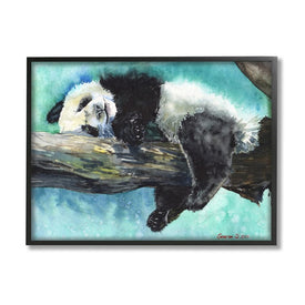 Sleepy Baby Panda in Tree Over Vibrant Blue 20" x 16" Black Framed Wall Art