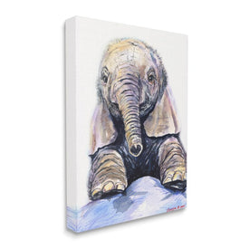 Baby Elephant Small Trunk Adorable Safari Animal 20" x 16" Gallery Wrapped Wall Art