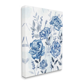 Blue Rose Garden Abstract Toile Florals 20" x 16" Gallery Wrapped Wall Art