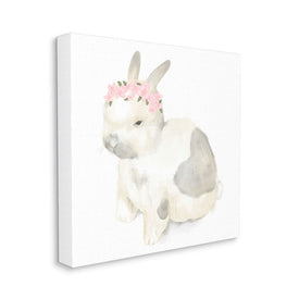 Sleepy Floral Crown Bunny Illustration Nursery Animal 17" x 17" Gallery Wrapped Wall Art