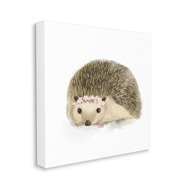 Cute Floral Crown Hedgehog Nursery Woodland Animal 24" x 24" Gallery Wrapped Wall Art