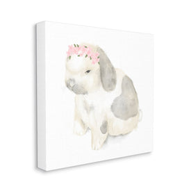 Floral Crown Baby Bunny Soft Animal Illustration 24" x 24" Gallery Wrapped Wall Art
