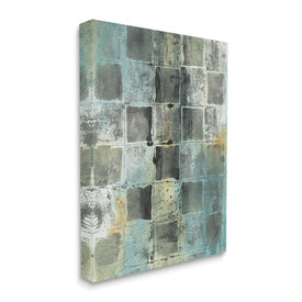 Checker Block Pattern Abstraction Over Blue Green 30" x 24" Gallery Wrapped Wall Art