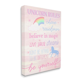 Unicorn Rules Happiness Rainbow Pink Sky 20" x 16" Gallery Wrapped Wall Art