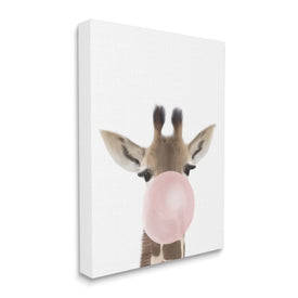 Baby Giraffe with Pink Bubble Gum Safari Animal 30" x 24" Gallery Wrapped Wall Art
