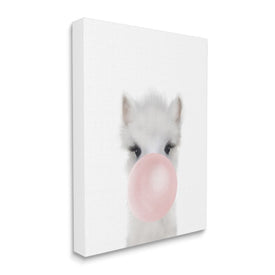 Baby Woodland Alpaca with Pink Bubble Gum 30" x 24" Gallery Wrapped Wall Art