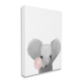 Baby Elephant with Pink Bubble Gum Safari Animal 30" x 24" Gallery Wrapped Wall Art